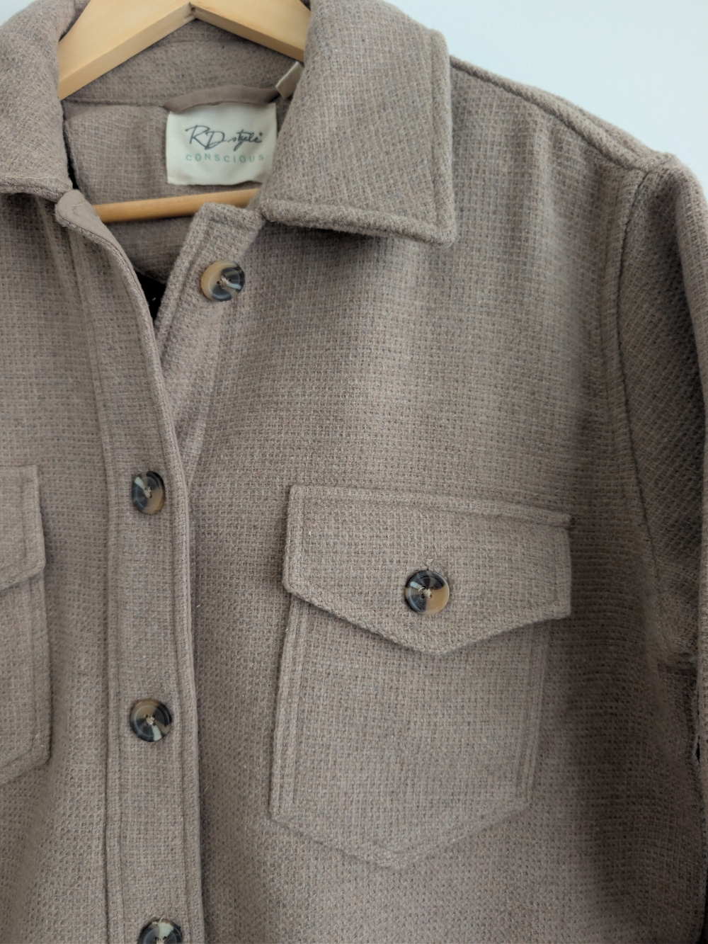 Taupe Shacket with Button Front - Picture 3 of 7